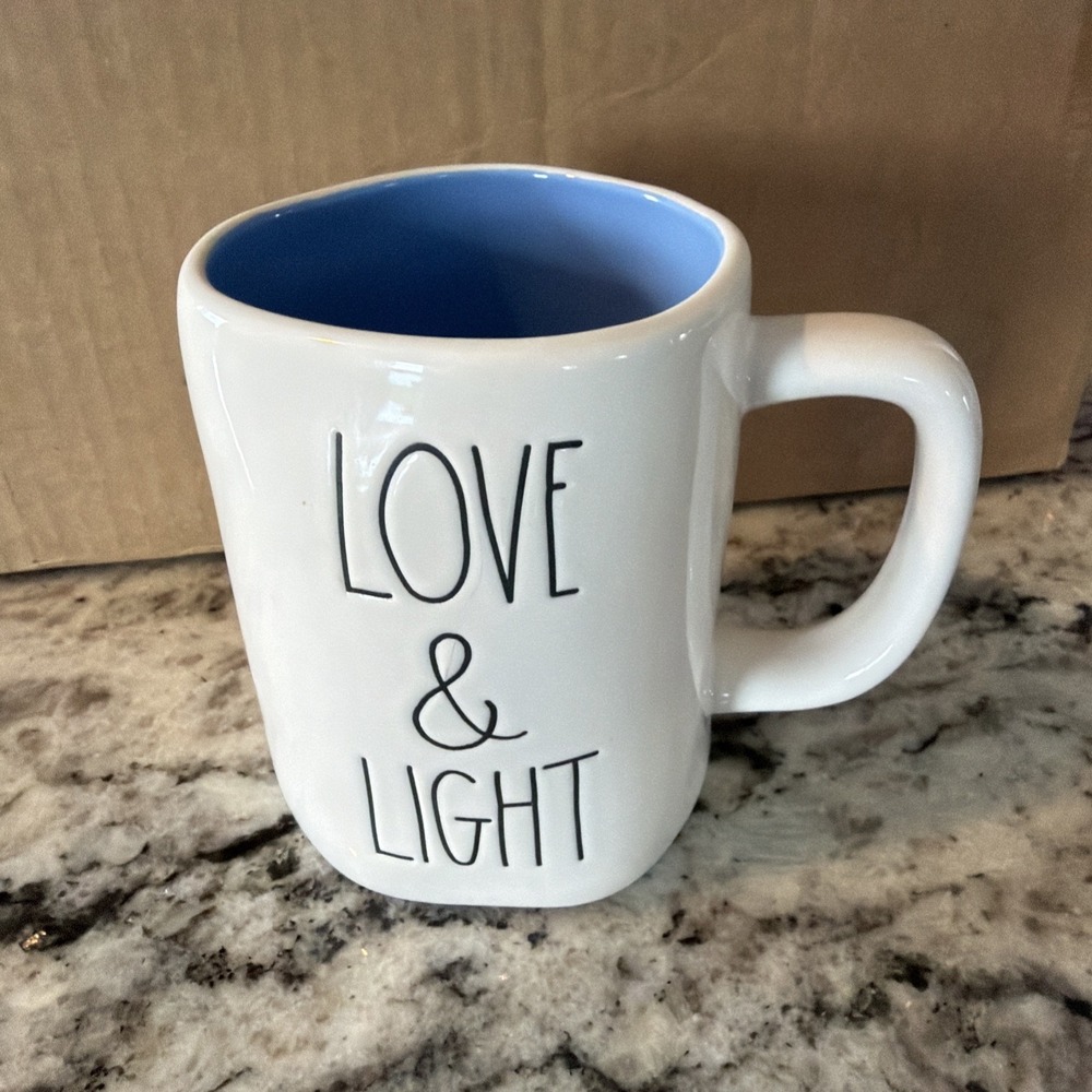 Rae Dunn, Mug, Hanukkah Love & Light Menorah Blue Interior - Picture 2 of 4
